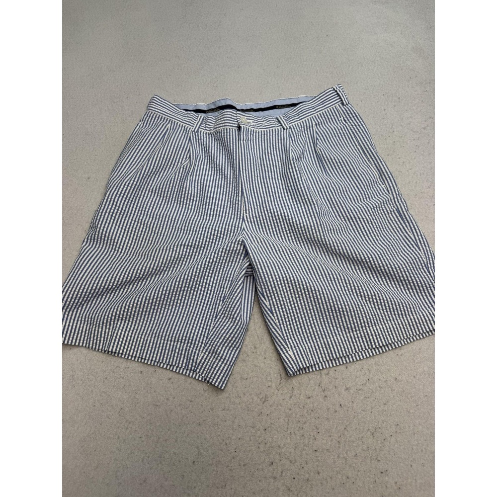 Brooks Brothers Seer Sucker Shorts Mens 34 Blue Pleated Chino 9 Inseam Summer